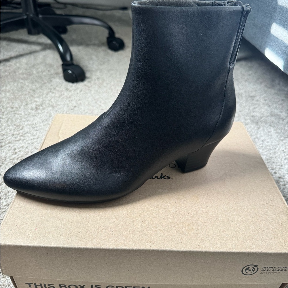 Clarks black leather booties